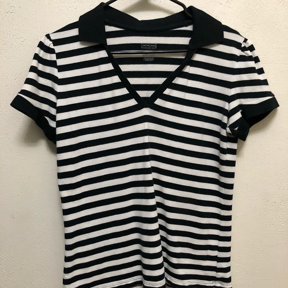 Deep V Neck Striped Tee